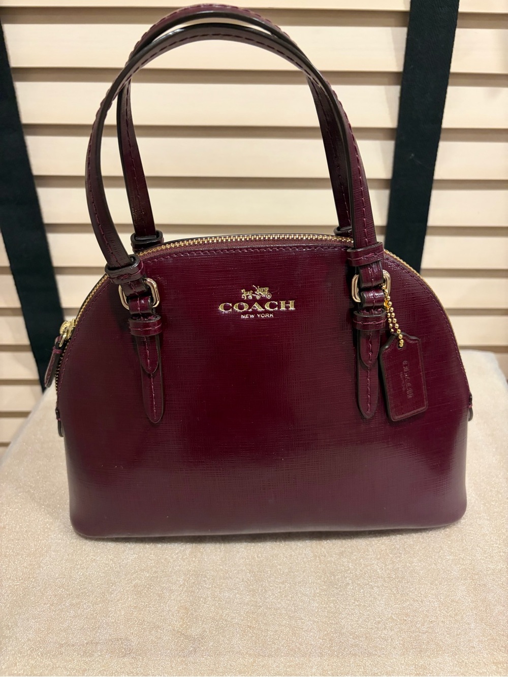 Coach Peyton Women's Dome Satchel Bag - Burgundy Leather - Picture 13 of 16